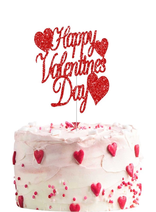 Creaides 12pcs Red Glitter Happy Valentine's Day Cake Toppers Food Picks Cake Decorations for Valentine's Day Party Suppliers - Image 1